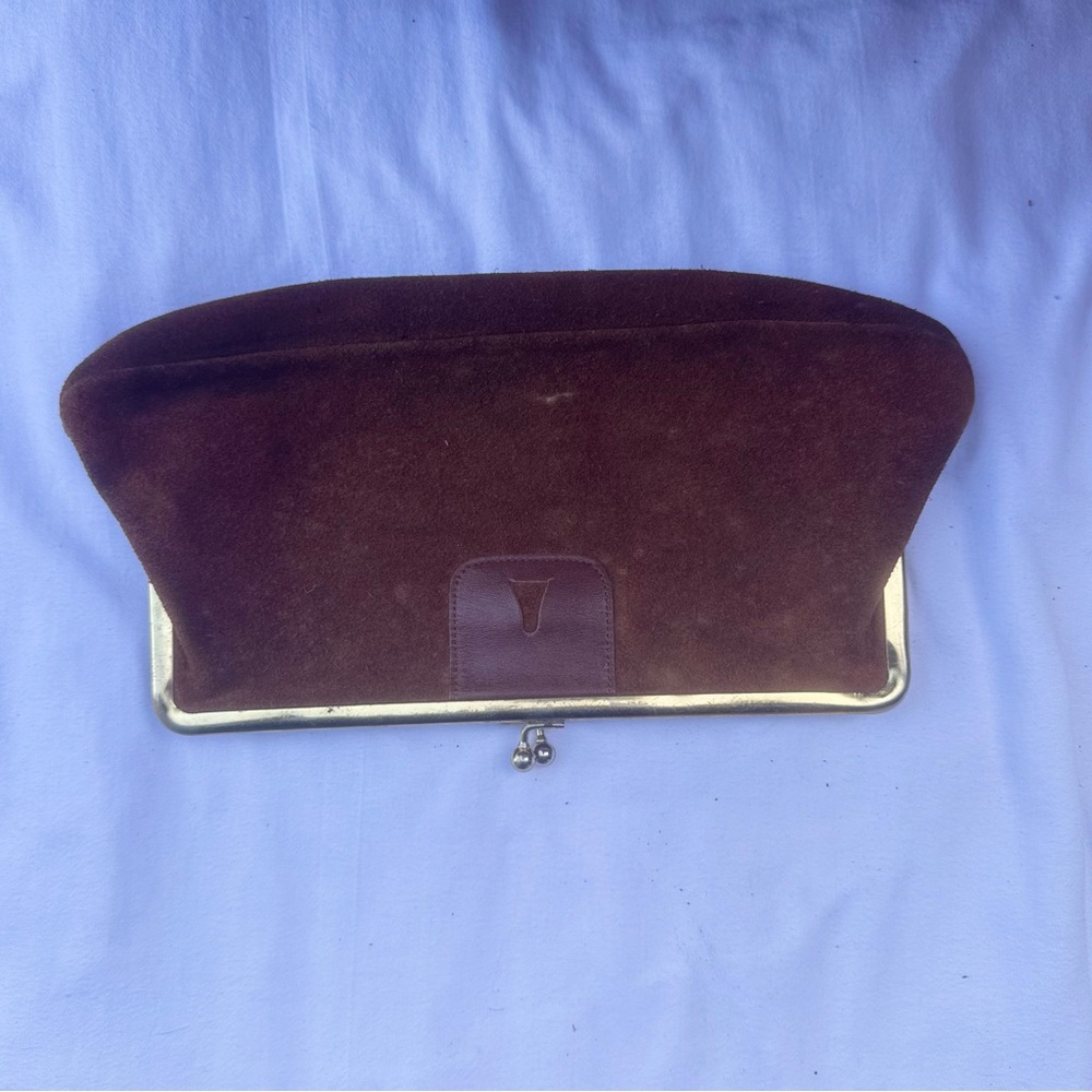 Vintage St Thomas Brown Suede Clutch‎ Purse – Kiss Lock Frame Evening Bag